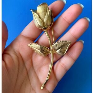 Vintage Large Giovanni Textured Gold-tone Rose Brooch Pin Floral Figural 3"